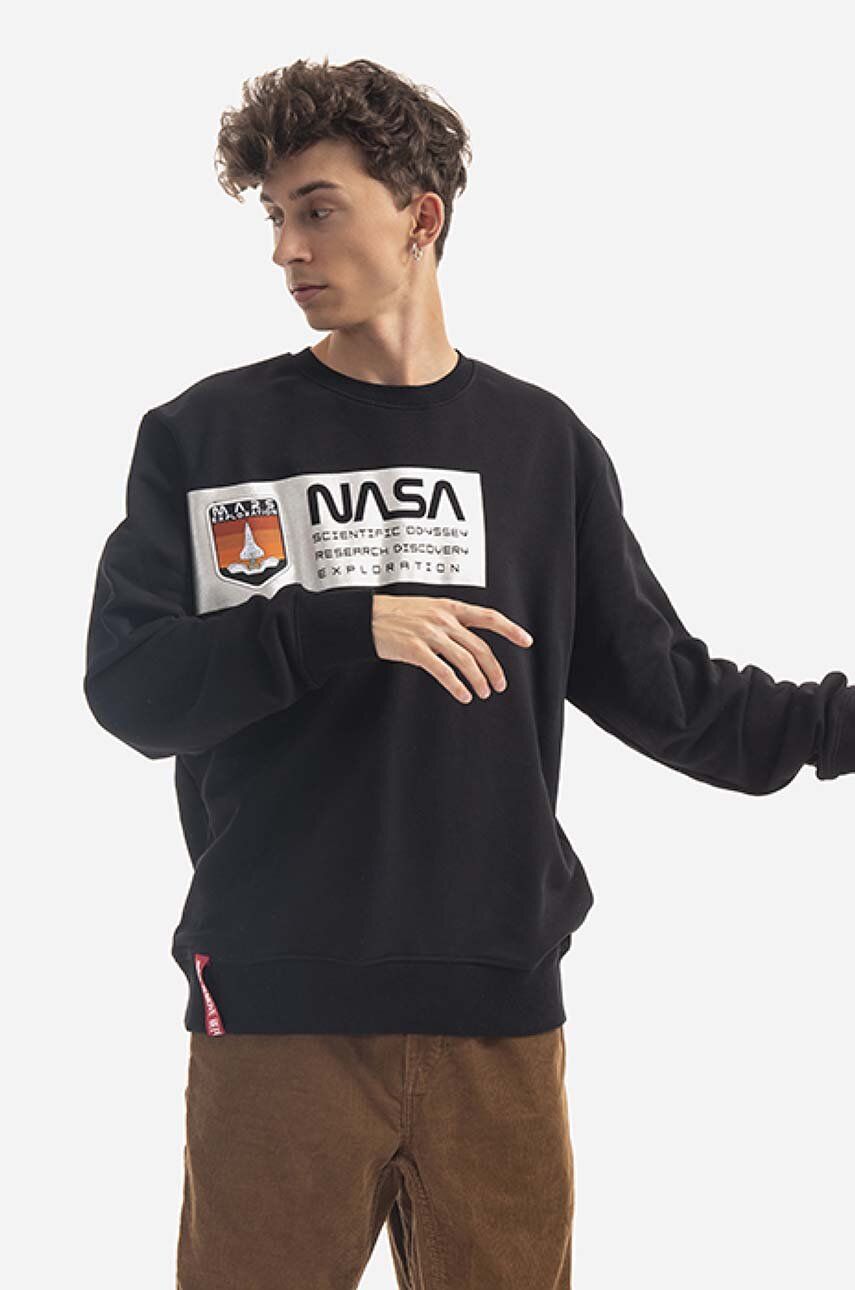 Alpha Industries bluză bărbați, culoarea negru, cu imprimeu 126331.03-black Alpha Industries bluză bărbați, culoarea negru, cu imprimeu 126331.03-black