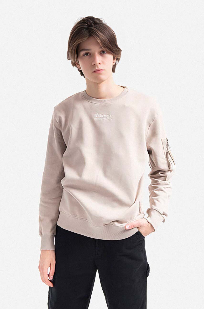 Alpha Industries hanorac de bumbac bărbați, culoarea bej, cu imprimeu 118316.627-cream Alpha Industries hanorac de bumbac bărbați, culoarea bej, cu imprimeu 118316.627-cream