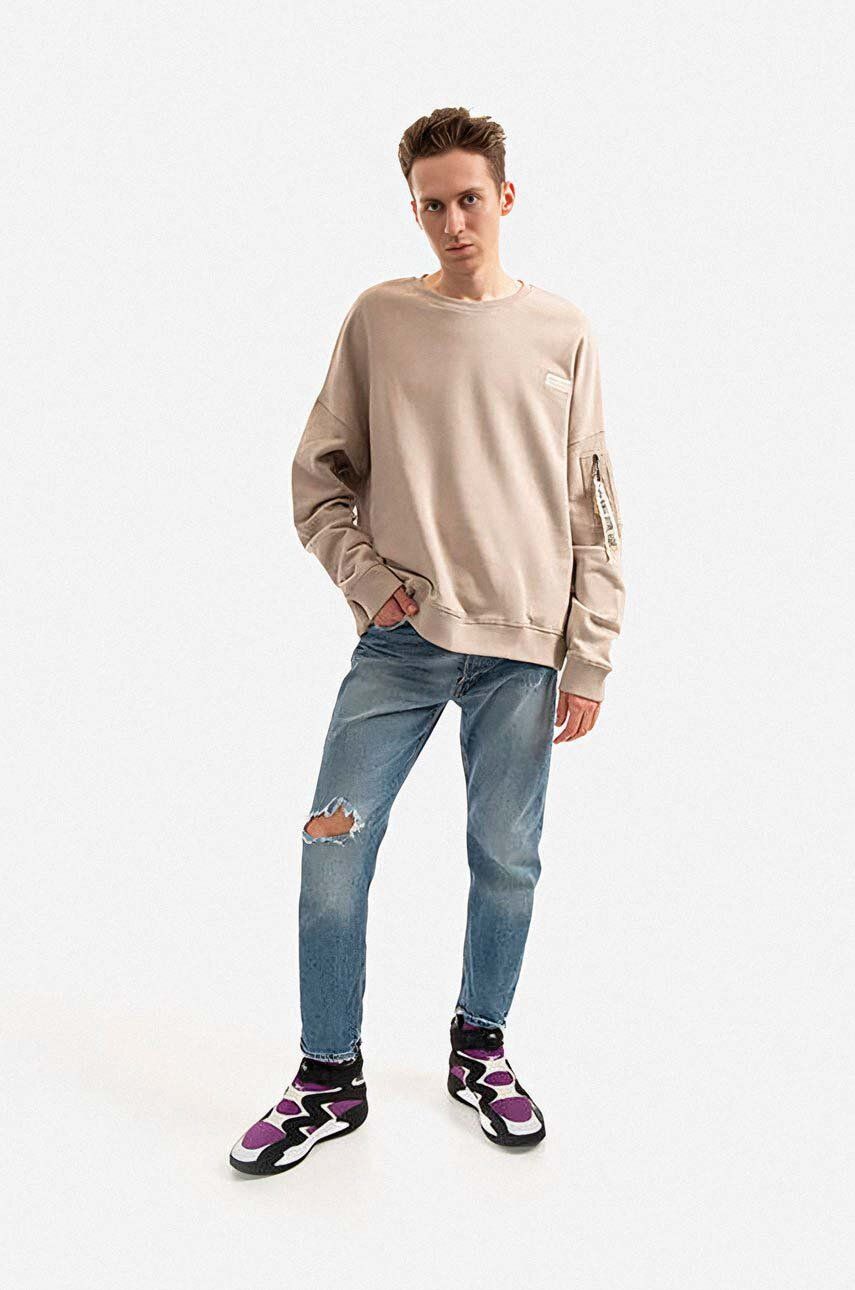 Alpha Industries hanorac de bumbac bărbați, culoarea bej, uni 118317.627-cream Alpha Industries hanorac de bumbac bărbați, culoarea bej, uni 118317.627-cream