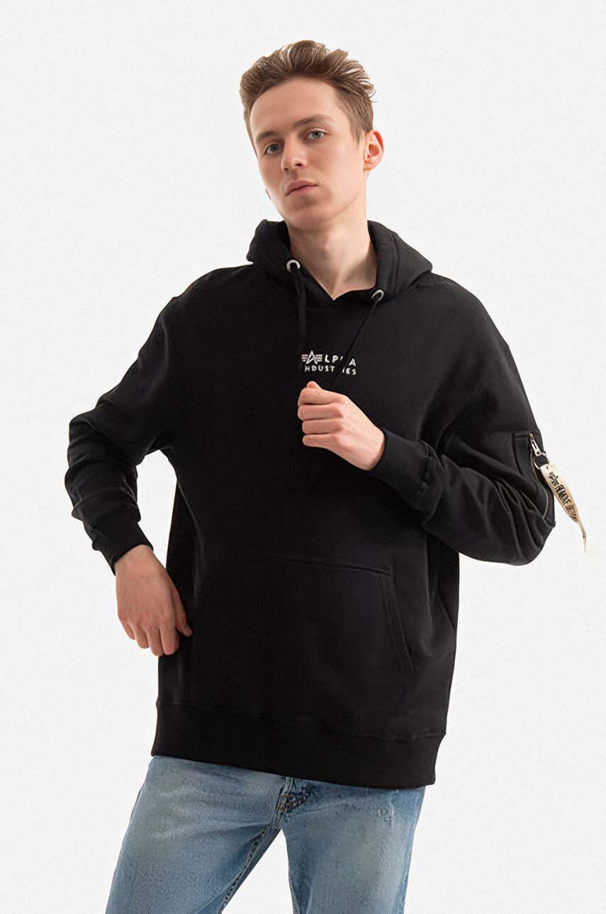 Alpha Industries hanorac de bumbac bărbați, culoarea negru, cu glugă, uni 118350.649-black Alpha Industries hanorac de bumbac bărbați, culoarea negru, cu glugă, uni 118350.649-black