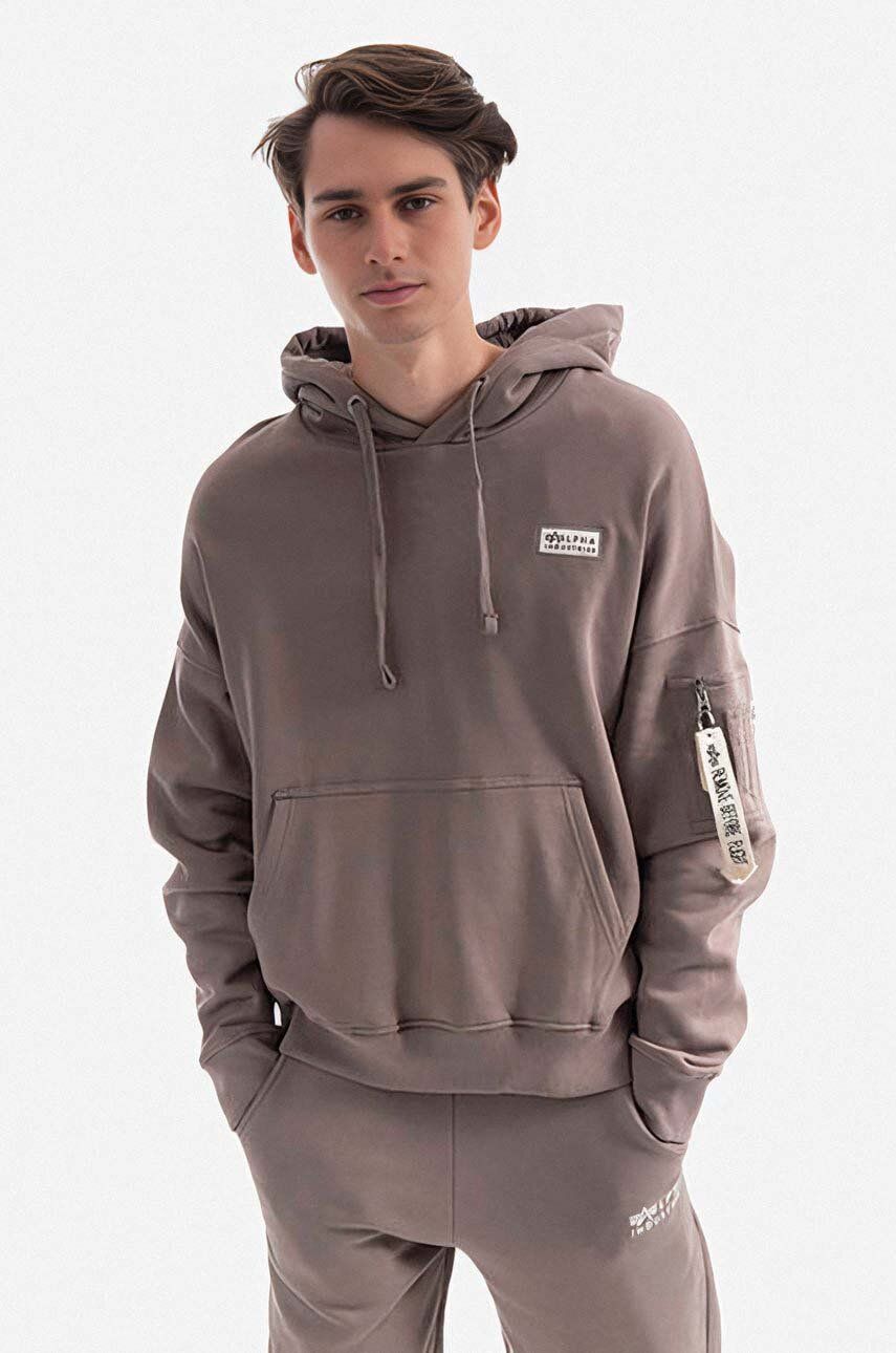 Alpha Industries hanorac de bumbac Organics OS Hoody bărbați, culoarea maro, cu glugă, uni 118349.628-brown Alpha Industries hanorac de bumbac Organics OS Hoody bărbați, culoarea maro, cu glugă, uni 118349.628-brown