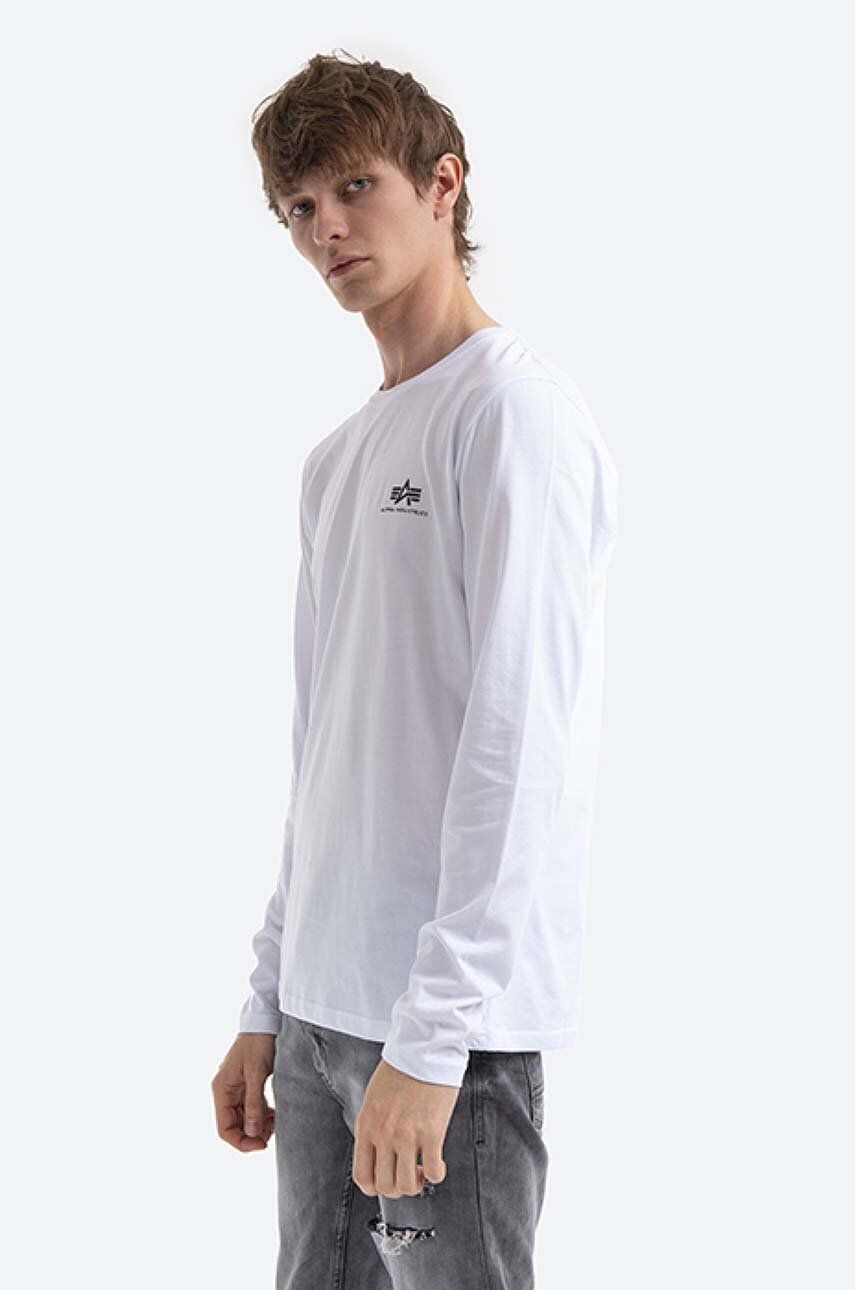 Alpha Industries longsleeve din bumbac Basic culoarea alb, cu imprimeu 198517.09-white Alpha Industries longsleeve din bumbac Basic culoarea alb, cu imprimeu 198517.09-white