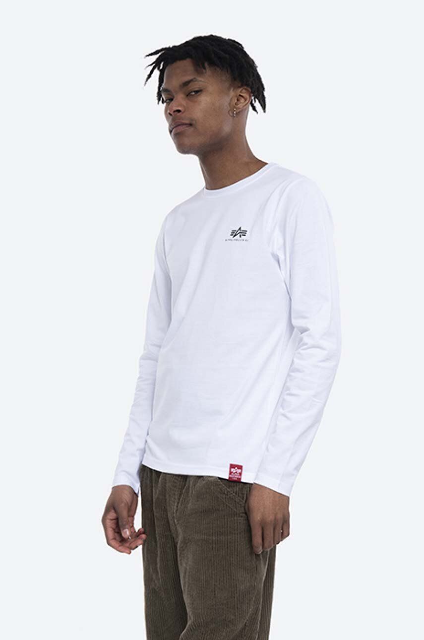 Alpha Industries longsleeve din bumbac culoarea alb, cu imprimeu 116571.09-white Alpha Industries longsleeve din bumbac culoarea alb, cu imprimeu 116571.09-white