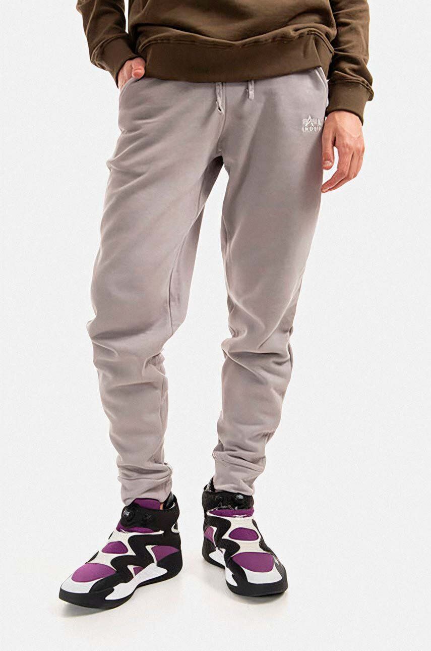Alpha Industries pantaloni de trening din bumbac culoarea gri, melanj 118365.643-grey Alpha Industries pantaloni de trening din bumbac culoarea gri, melanj 118365.643-grey