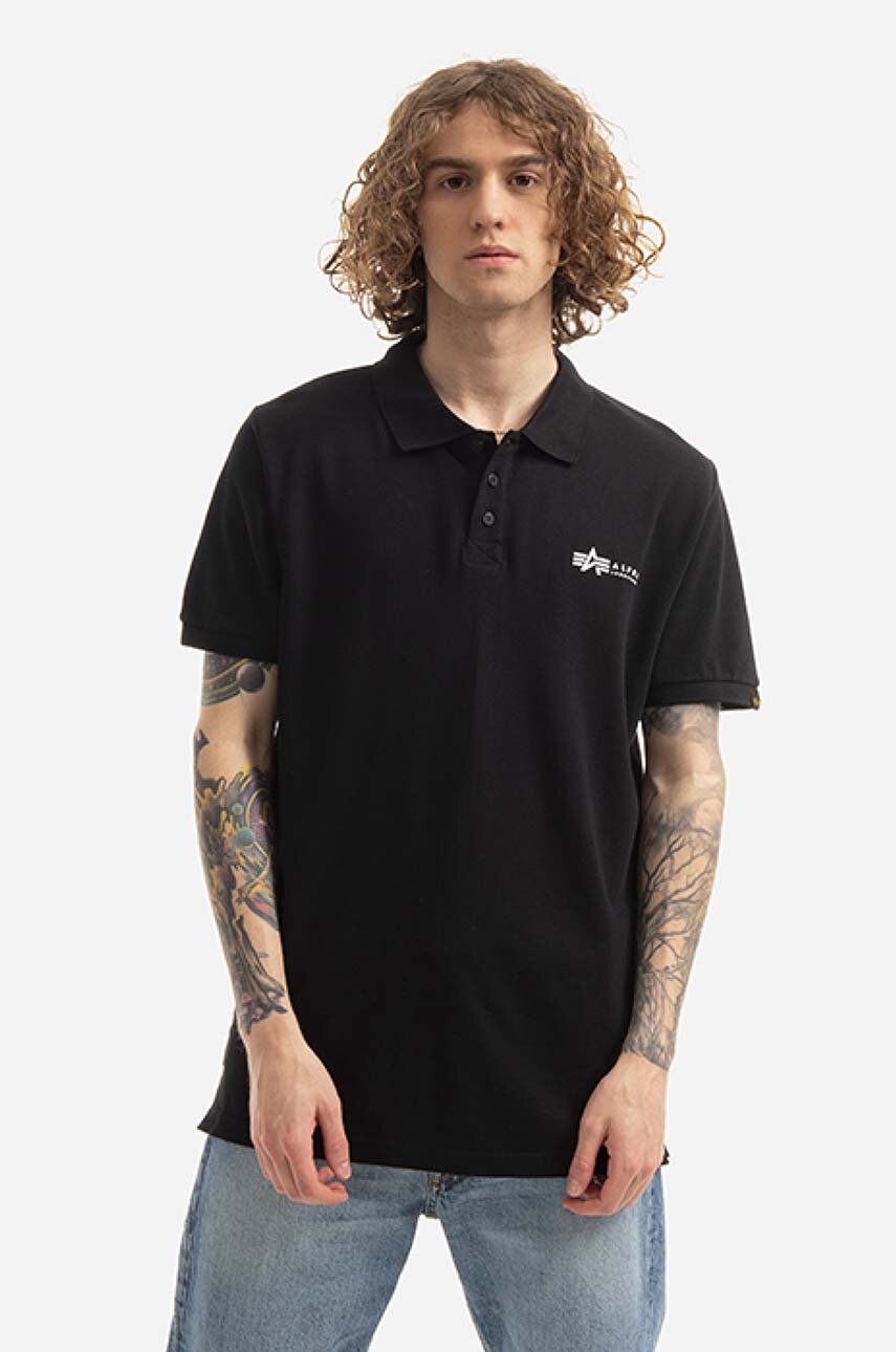Alpha Industries polo de bumbac Basic culoarea negru, cu imprimeu 106600.03-black Alpha Industries polo de bumbac Basic culoarea negru, cu imprimeu 106600.03-black