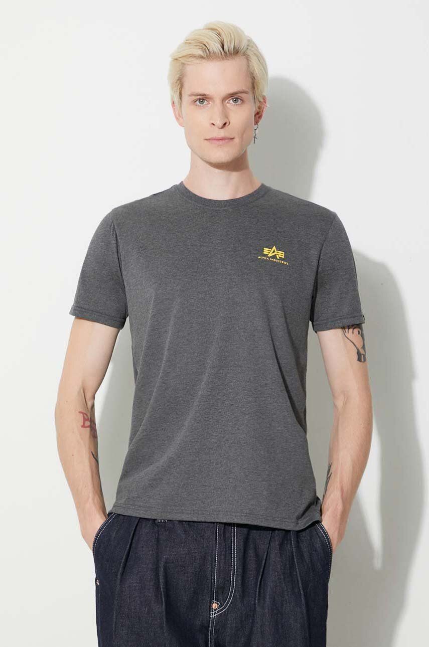 Alpha Industries tricou Basic T Small Logo bărbați, culoarea gri, melanj 188505.315 Alpha Industries tricou Basic T Small Logo bărbați, culoarea gri, melanj 188505.315