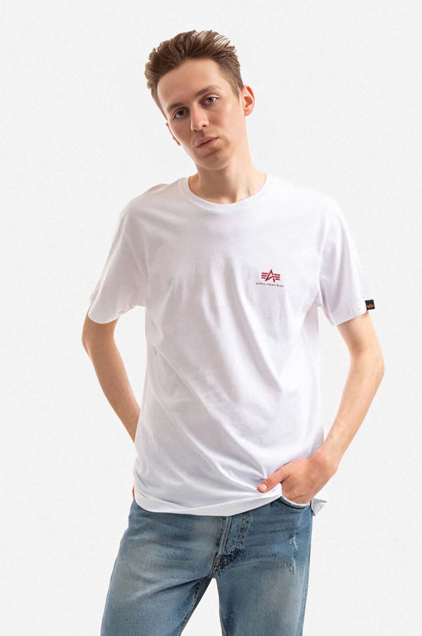 Alpha Industries tricou din bumbac Backprint culoarea alb, cu imprimeu 128507.178-white Alpha Industries tricou din bumbac Backprint culoarea alb, cu imprimeu 128507.178-white