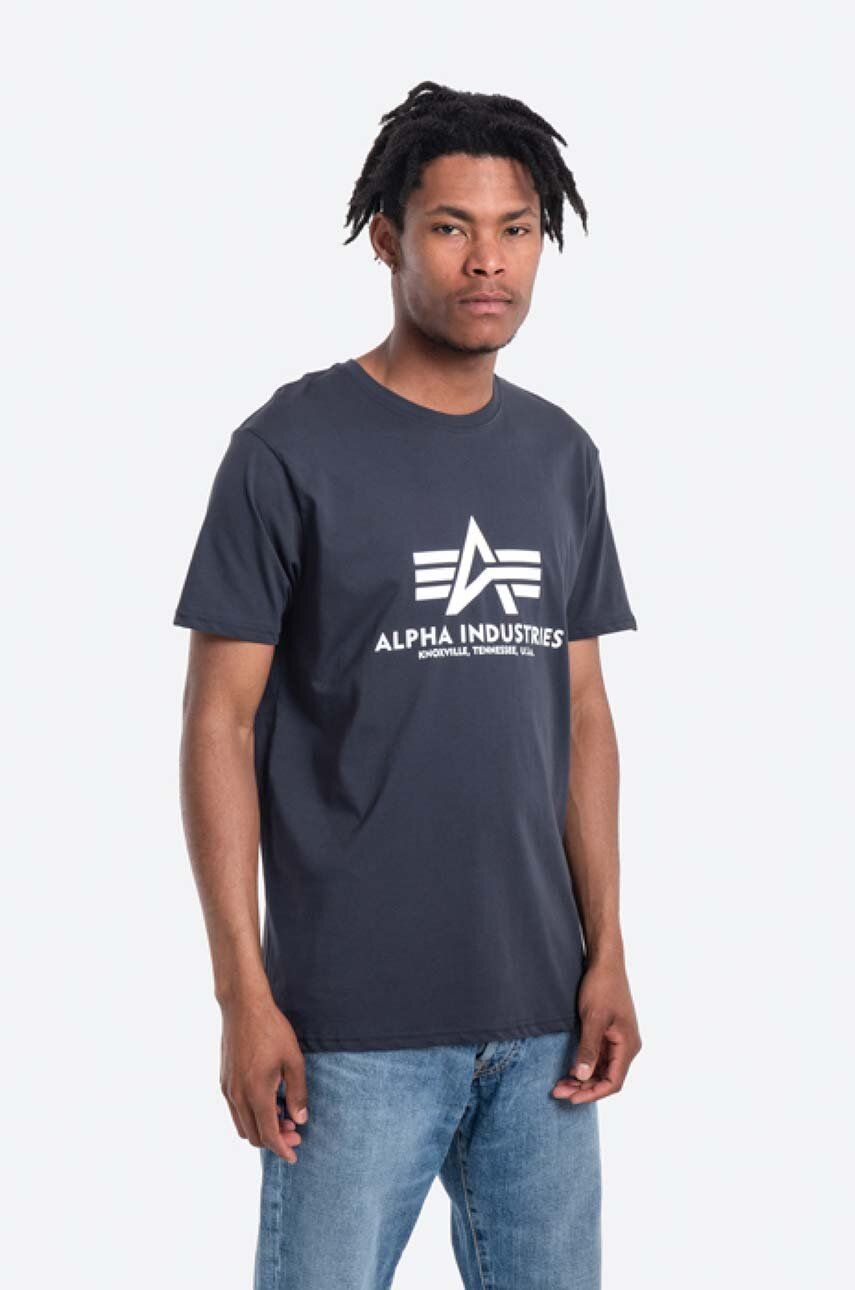 Alpha Industries tricou din bumbac Basic T-Shirt culoarea bleumarin, cu imprimeu 100501.02-navy Alpha Industries tricou din bumbac Basic T-Shirt culoarea bleumarin, cu imprimeu 100501.02-navy