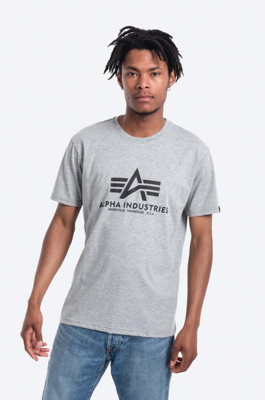 Alpha Industries tricou din bumbac Basic T-Shirt culoarea gri, cu imprimeu 100501.17-grey Alpha Industries tricou din bumbac Basic T-Shirt culoarea gri, cu imprimeu 100501.17-grey