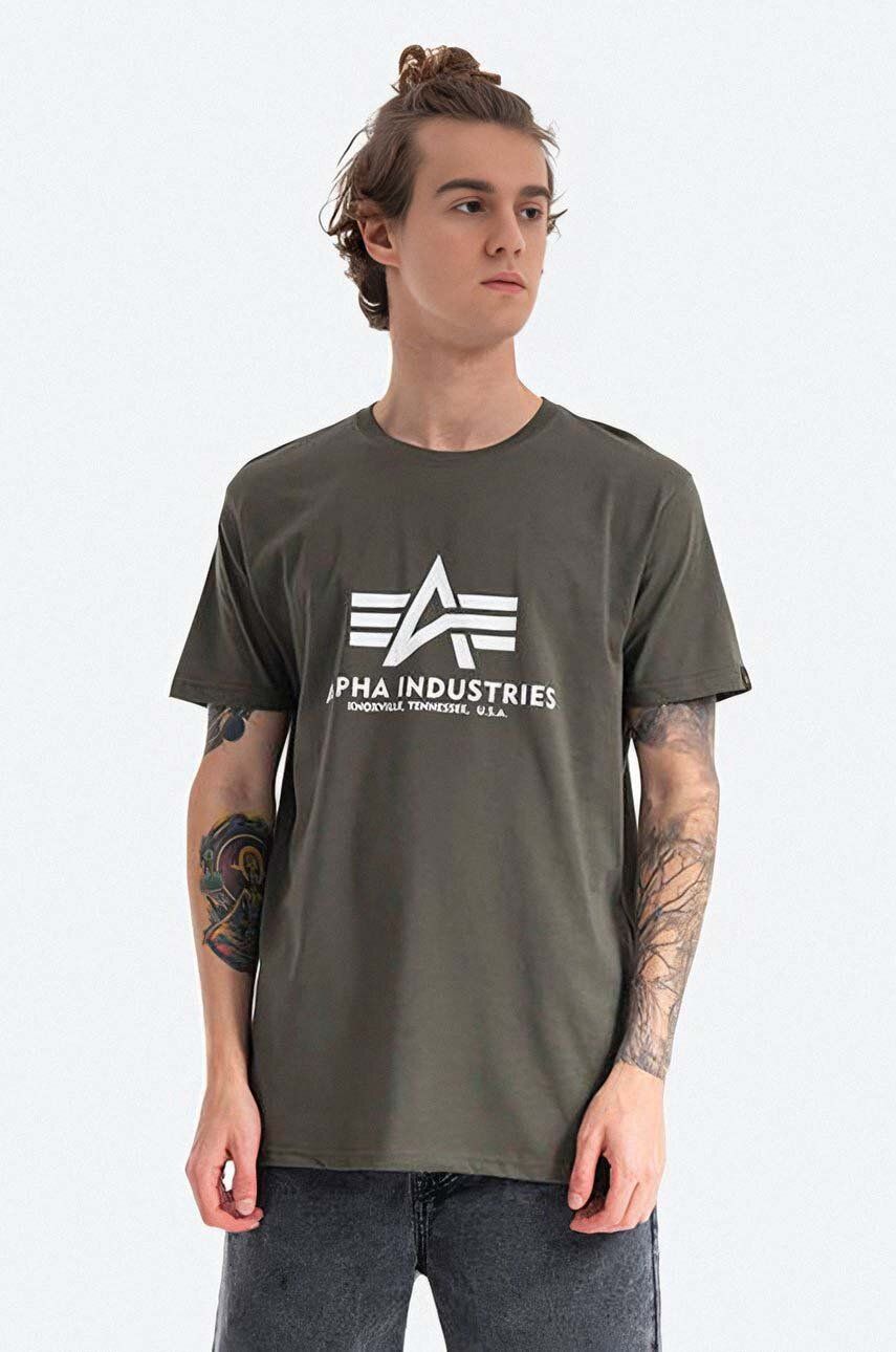Alpha Industries tricou din bumbac Basic T-Shirt culoarea verde, cu imprimeu 100501.142-green Alpha Industries tricou din bumbac Basic T-Shirt culoarea verde, cu imprimeu 100501.142-green