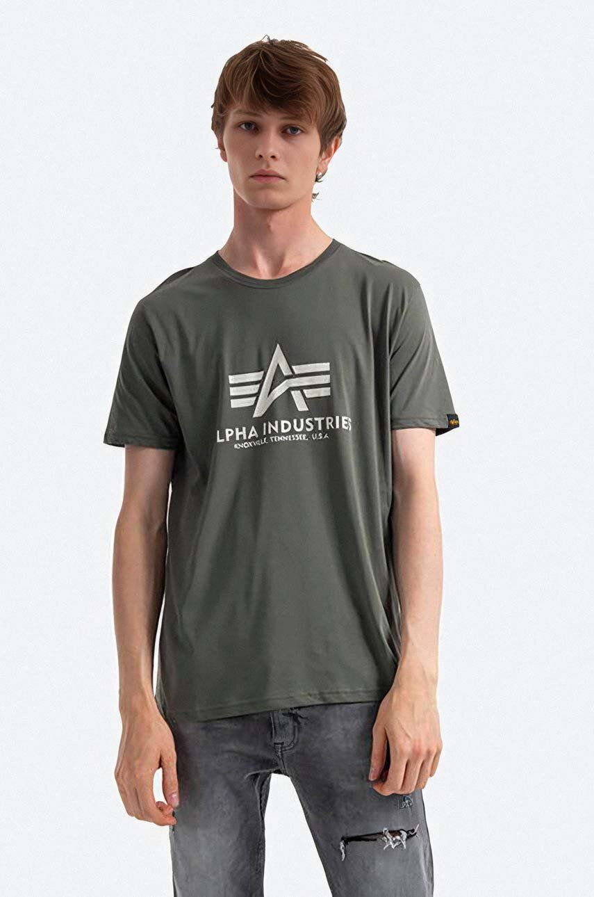 Alpha Industries tricou din bumbac Basic T-Shirt culoarea verde, cu imprimeu 100501.432-green Alpha Industries tricou din bumbac Basic T-Shirt culoarea verde, cu imprimeu 100501.432-green