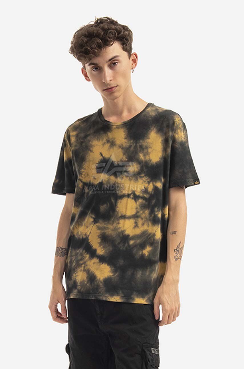 Alpha Industries tricou din bumbac Basic Tee Batik culoarea galben, cu model 116517.20-yellow Alpha Industries tricou din bumbac Basic Tee Batik culoarea galben, cu model 116517.20-yellow