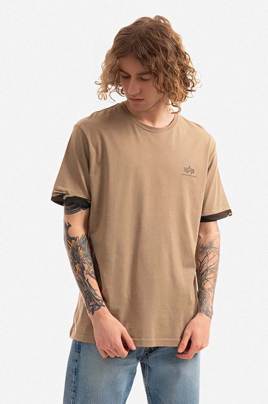 Alpha Industries tricou din bumbac bărbați, culoarea maro, cu imprimeu 106509.408-brown Alpha Industries tricou din bumbac bărbați, culoarea maro, cu imprimeu 106509.408-brown