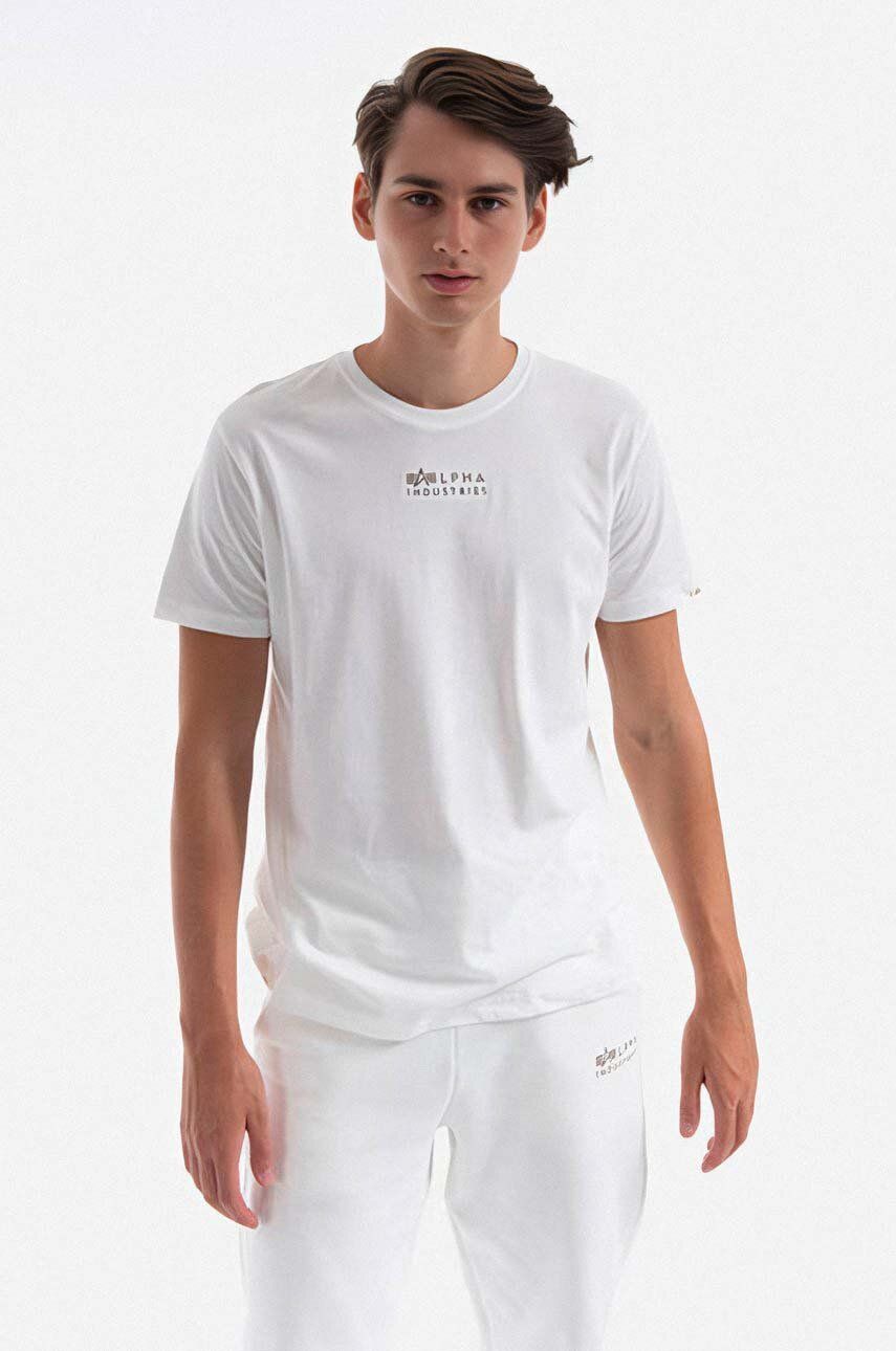 Alpha Industries tricou din bumbac culoarea alb, cu imprimeu 118529.626-white Alpha Industries tricou din bumbac culoarea alb, cu imprimeu 118529.626-white