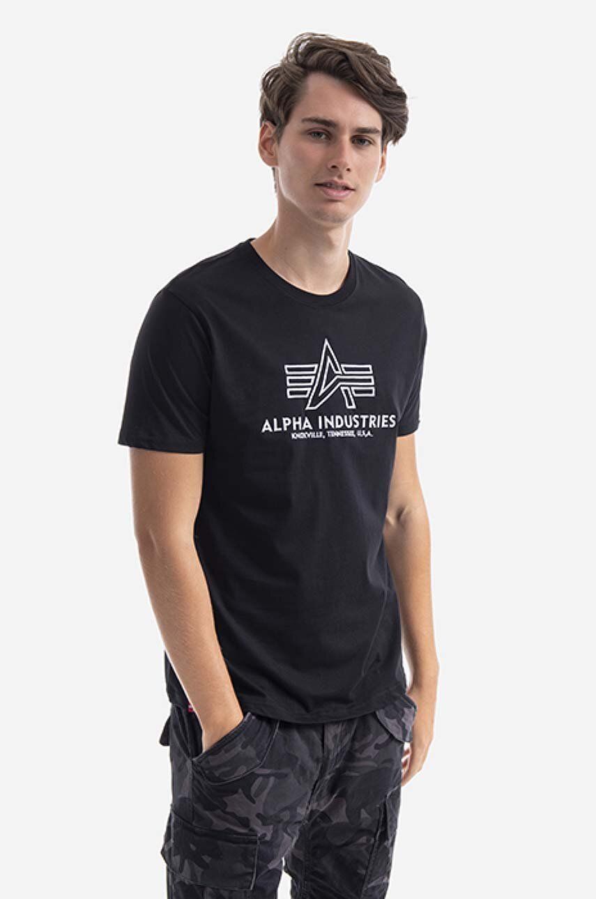 Alpha Industries tricou din bumbac culoarea negru, cu imprimeu 118505.95-black Alpha Industries tricou din bumbac culoarea negru, cu imprimeu 118505.95-black