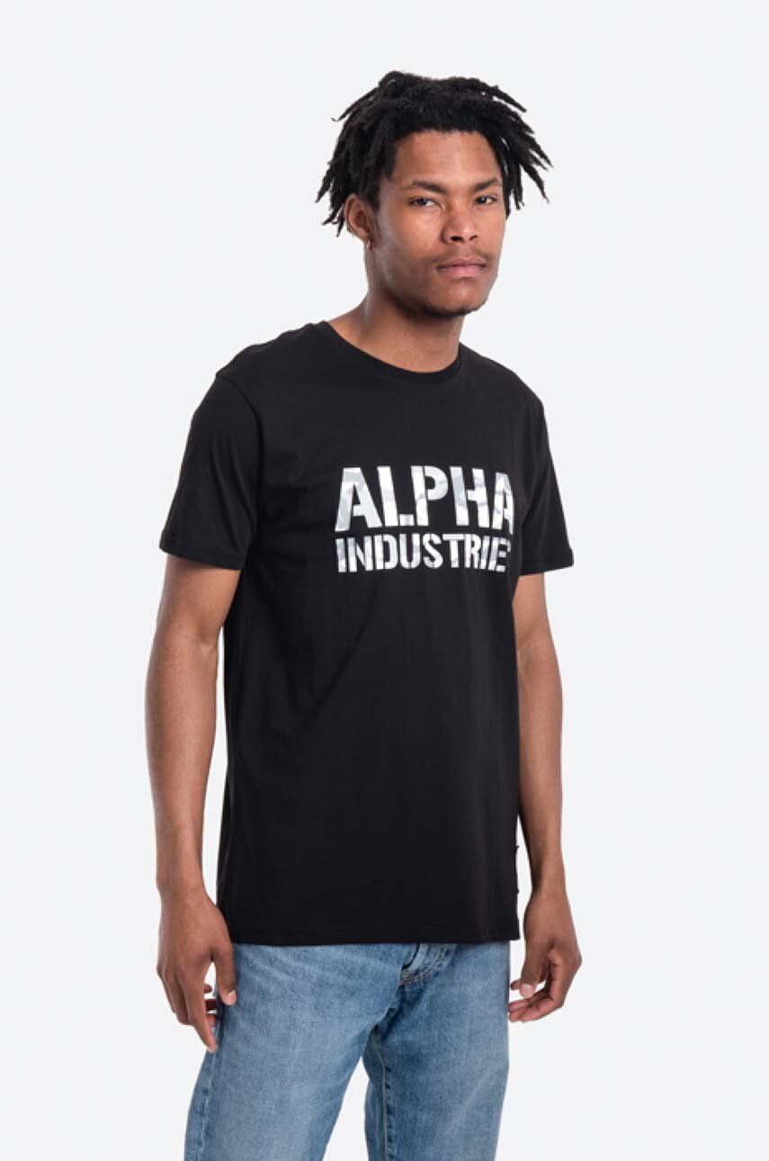 Alpha Industries tricou din bumbac culoarea negru, cu imprimeu 156513.95-black Alpha Industries tricou din bumbac culoarea negru, cu imprimeu 156513.95-black