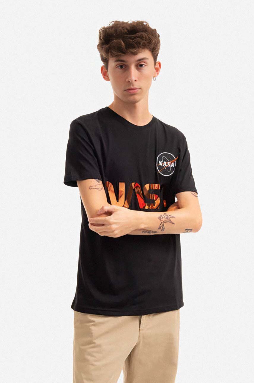 Alpha Industries tricou din bumbac culoarea negru, cu imprimeu 178501.209-black Alpha Industries tricou din bumbac culoarea negru, cu imprimeu 178501.209-black