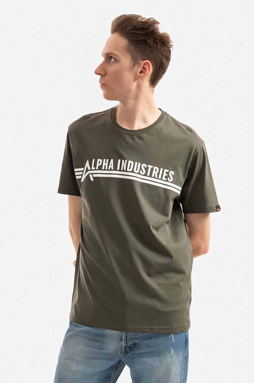 Alpha Industries tricou din bumbac culoarea verde, cu model 126505.142-green Alpha Industries tricou din bumbac culoarea verde, cu model 126505.142-green