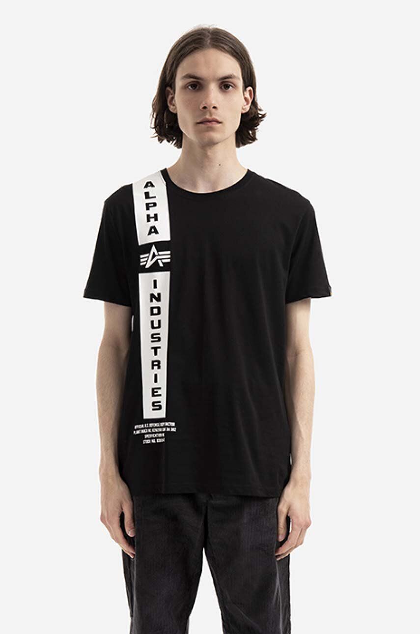 Alpha Industries tricou din bumbac Defense T culoarea negru, cu imprimeu 198512.03-black Alpha Industries tricou din bumbac Defense T culoarea negru, cu imprimeu 198512.03-black