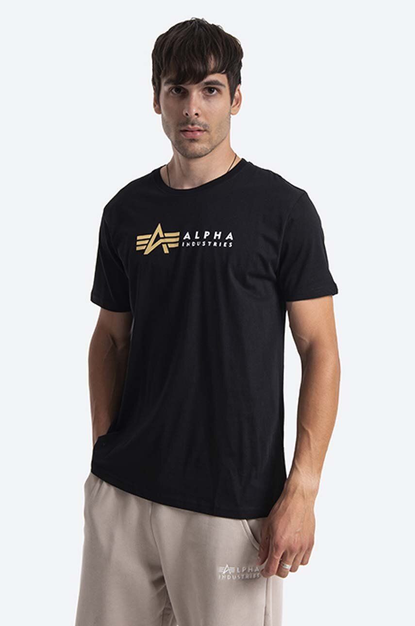 Alpha Industries tricou din bumbac Koszulka Alpha Industries Label 118502FP 03 culoarea negru, cu imprimeu 118502FP.03-black Alpha Industries tricou din bumbac Koszulka Alpha Industries Label 118502FP 03 culoarea negru, cu imprimeu 118502FP.03-black