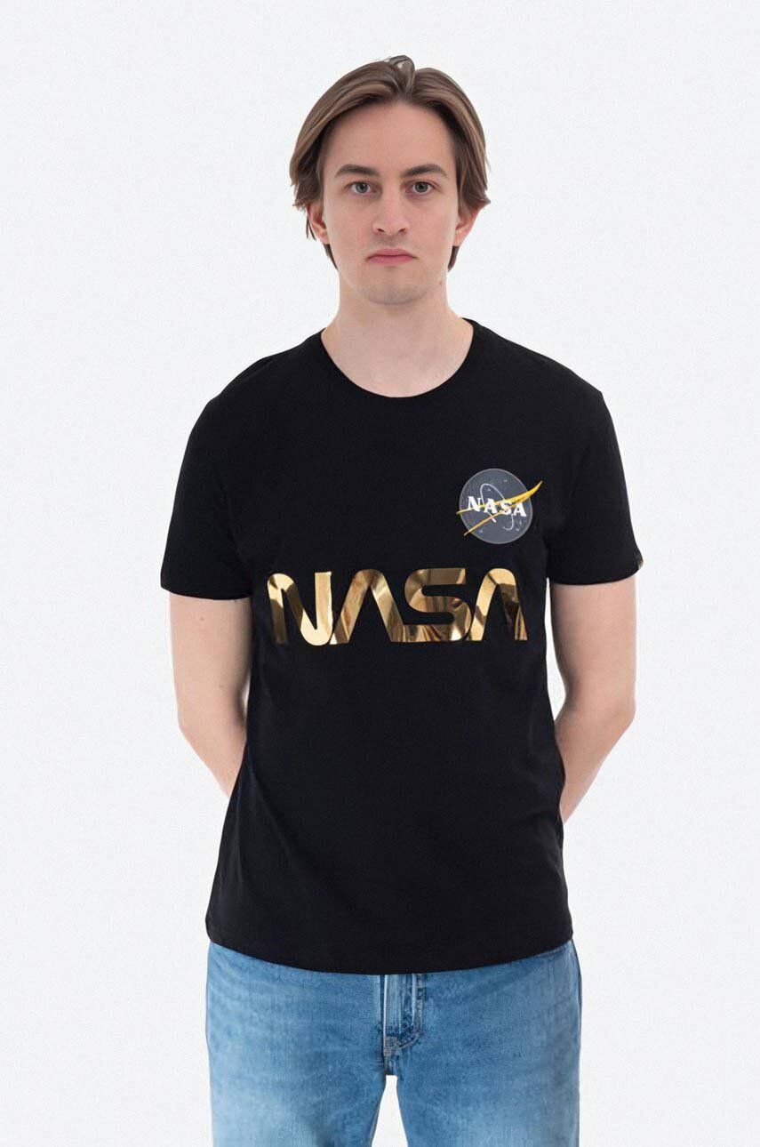 Alpha Industries tricou din bumbac NASA Reflective T culoarea negru, cu imprimeu 178501.365-black Alpha Industries tricou din bumbac NASA Reflective T culoarea negru, cu imprimeu 178501.365-black