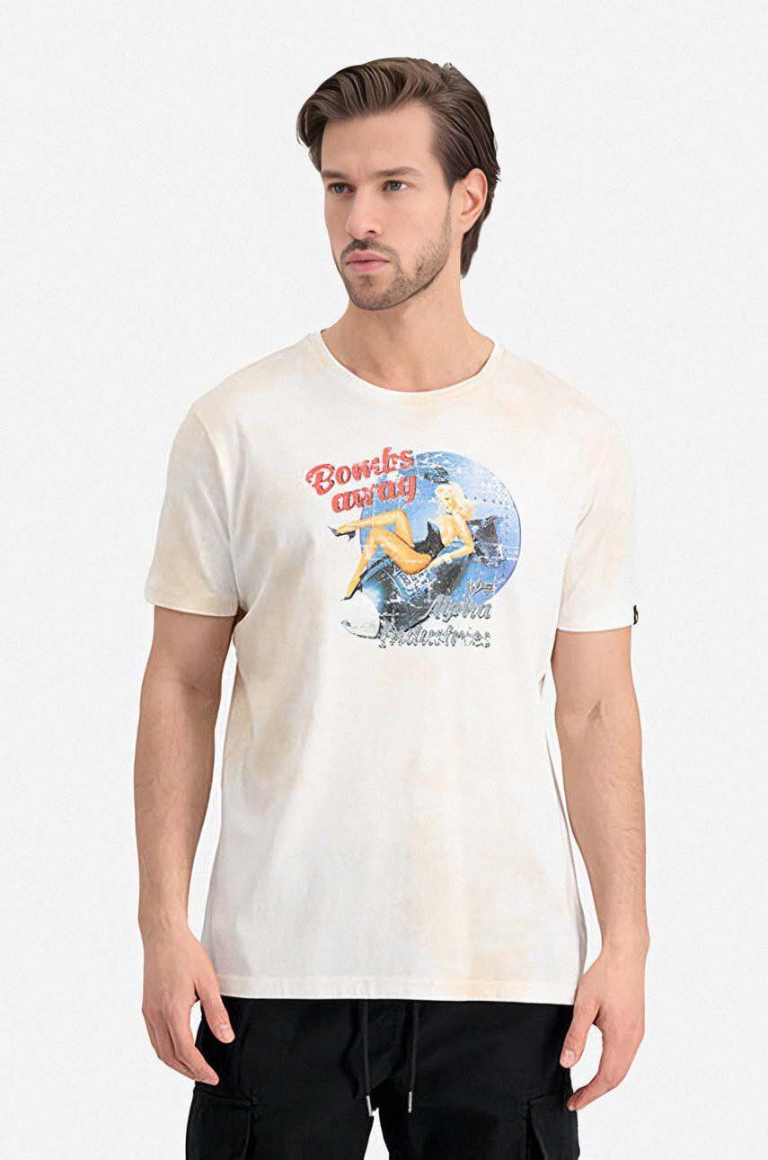 Alpha Industries tricou din bumbac Nose Art T-Shirt culoarea bej, cu imprimeu 106520.300-cream Alpha Industries tricou din bumbac Nose Art T-Shirt culoarea bej, cu imprimeu 106520.300-cream