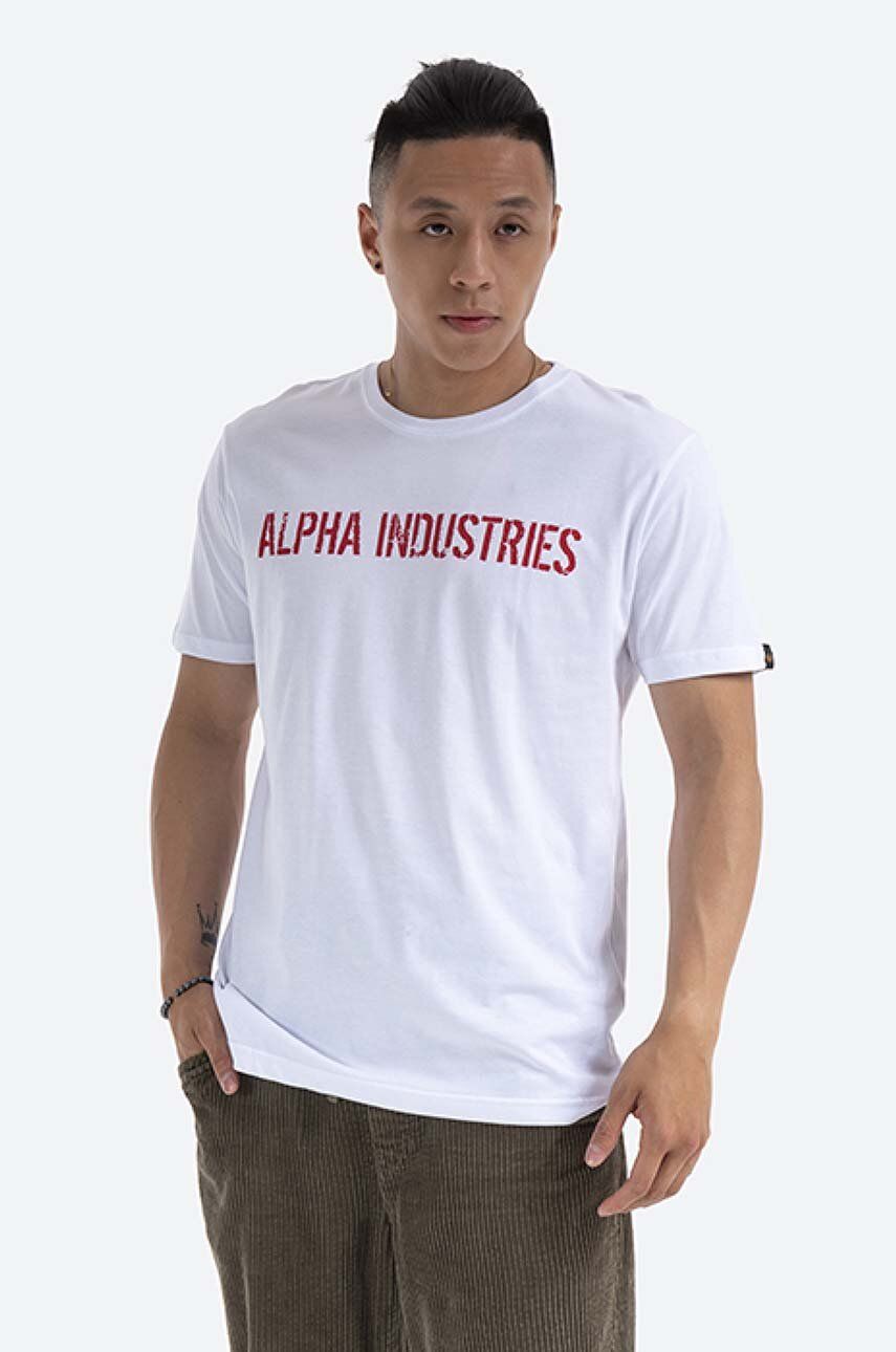 Alpha Industries tricou din bumbac RBF Moto culoarea alb, cu imprimeu 116512.09-white Alpha Industries tricou din bumbac RBF Moto culoarea alb, cu imprimeu 116512.09-white