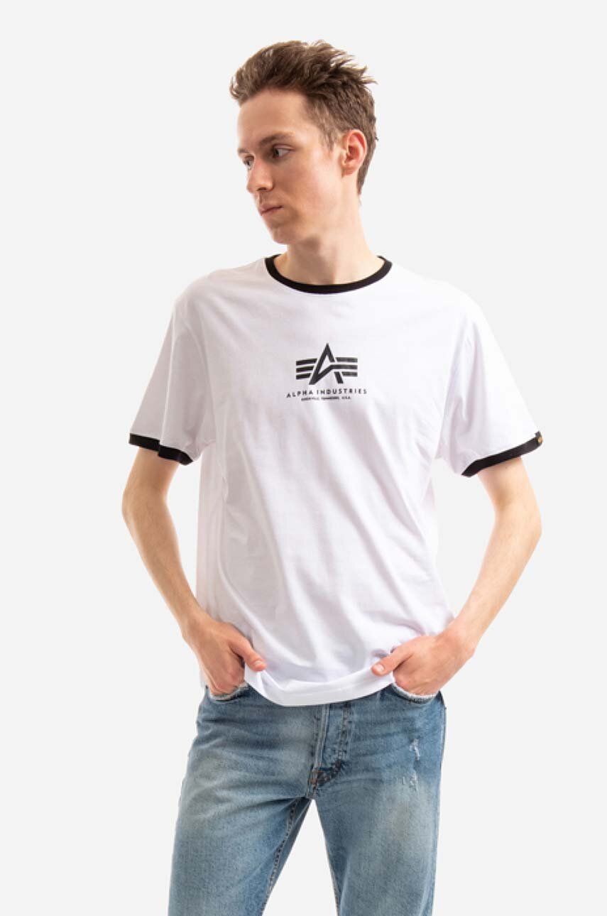 Alpha Industries tricou din bumbac Tee Contrast culoarea alb, cu imprimeu 106501.09-white Alpha Industries tricou din bumbac Tee Contrast culoarea alb, cu imprimeu 106501.09-white