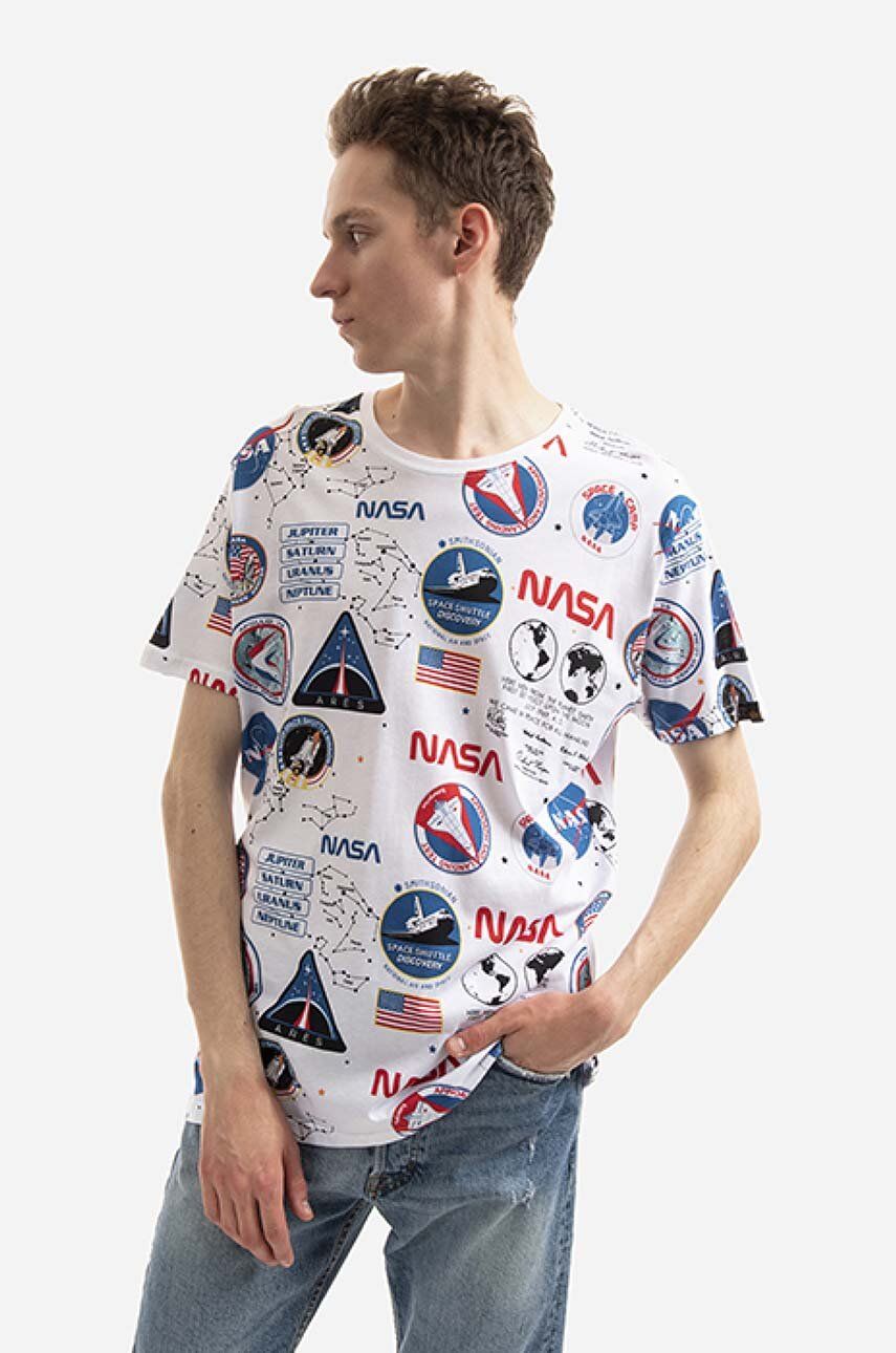 Alpha Industries tricou din bumbac x NASA culoarea alb, cu model 116503.09-white Alpha Industries tricou din bumbac x NASA culoarea alb, cu model 116503.09-white