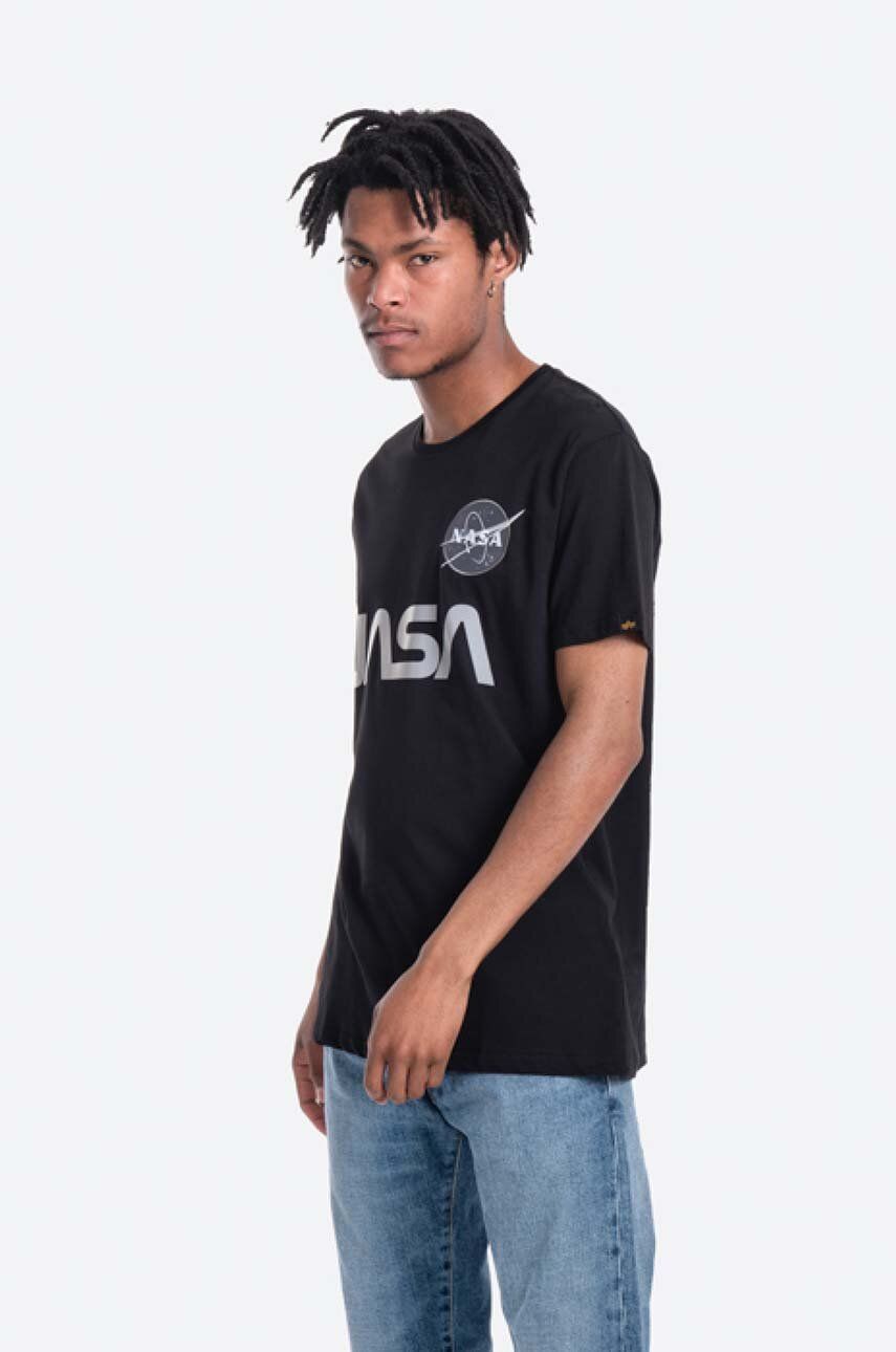 Alpha Industries tricou din bumbac x NASA culoarea negru, cu imprimeu 178501.03-black Alpha Industries tricou din bumbac x NASA culoarea negru, cu imprimeu 178501.03-black