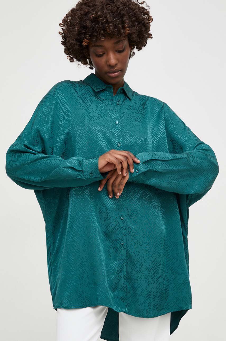 Answear Lab camasa femei, culoarea verde, cu guler clasic, relaxed Answear Lab camasa femei, culoarea verde, cu guler clasic, relaxed
