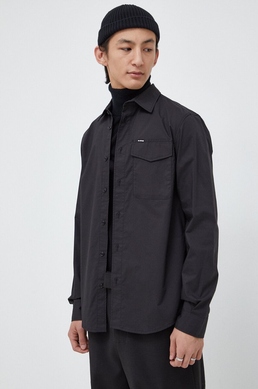 G-Star Raw camasa barbati, culoarea negru, cu guler clasic, regular G-Star Raw camasa barbati, culoarea negru, cu guler clasic, regular