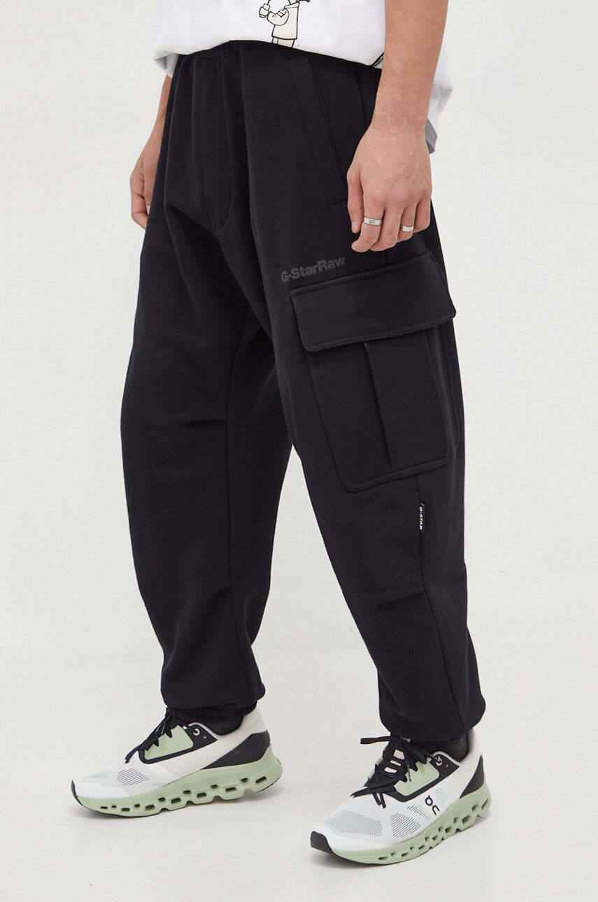 G-Star Raw pantaloni de trening din bumbac culoarea negru, neted G-Star Raw pantaloni de trening din bumbac culoarea negru, neted