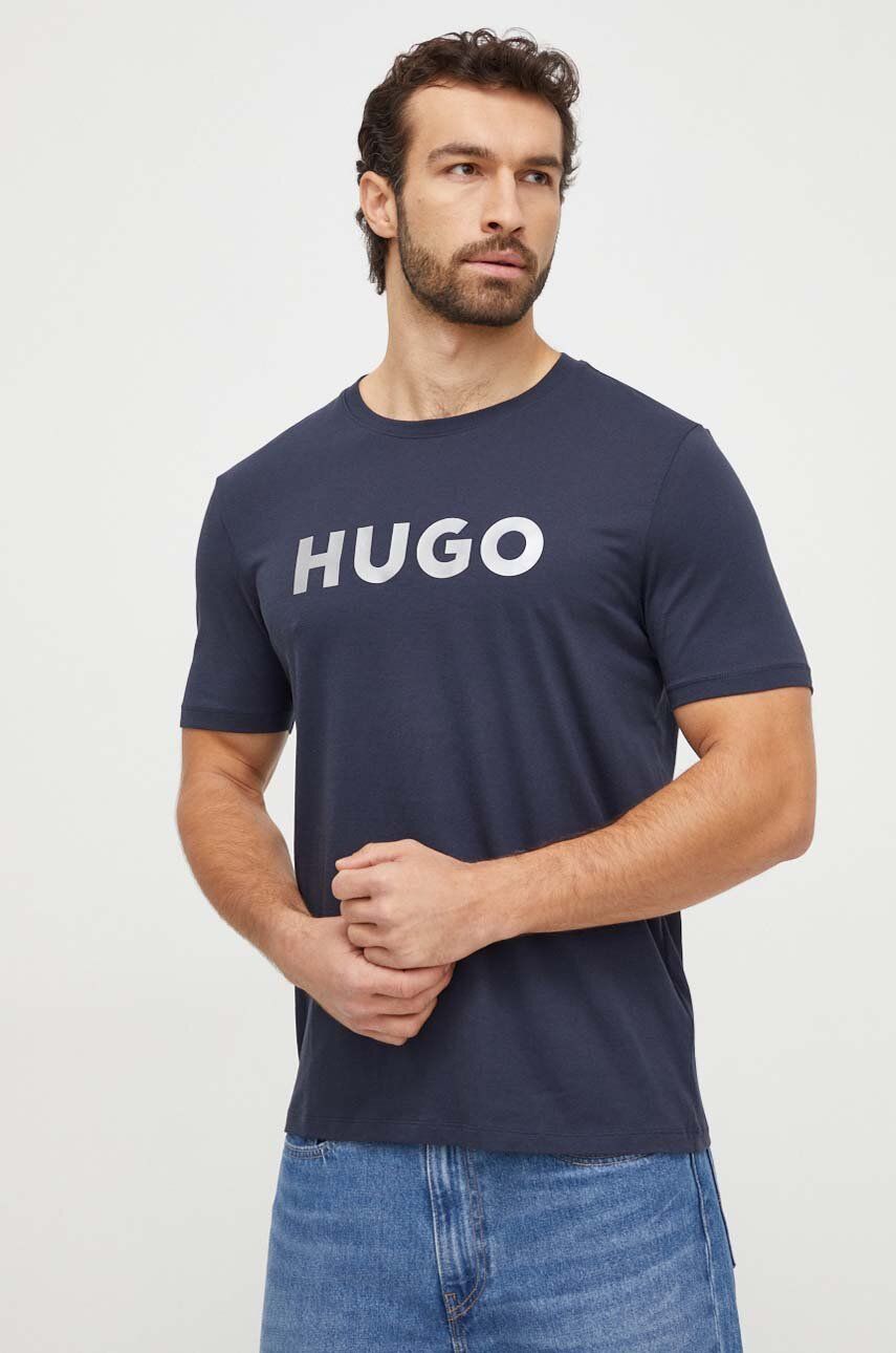 HUGO tricou din bumbac bărbați, culoarea bleumarin, cu imprimeu 50506996 HUGO tricou din bumbac bărbați, culoarea bleumarin, cu imprimeu 50506996