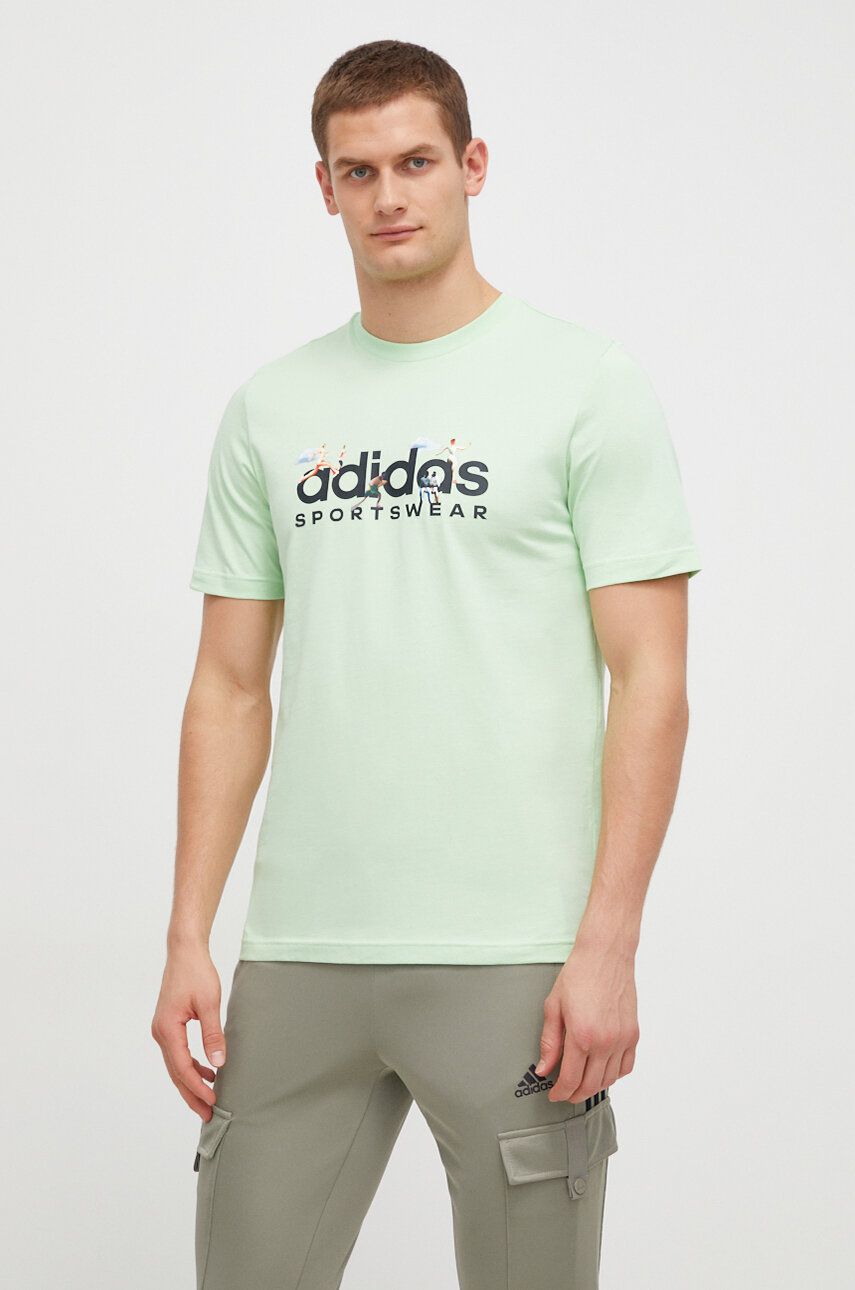 adidas tricou din bumbac bărbați, culoarea verde, cu imprimeu IM8306 adidas tricou din bumbac bărbați, culoarea verde, cu imprimeu IM8306