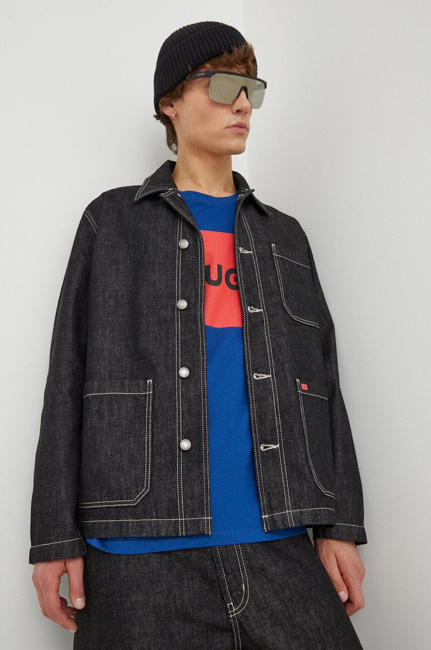 HUGO geacă din denim bărbați, culoarea negru, de tranziție 50502183 HUGO geacă din denim bărbați, culoarea negru, de tranziție 50502183
