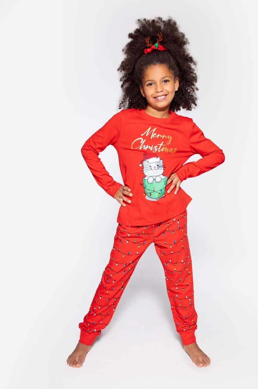 Coccodrillo pijamale de bumbac pentru copii culoarea rosu, modelator Coccodrillo pijamale de bumbac pentru copii culoarea rosu, modelator