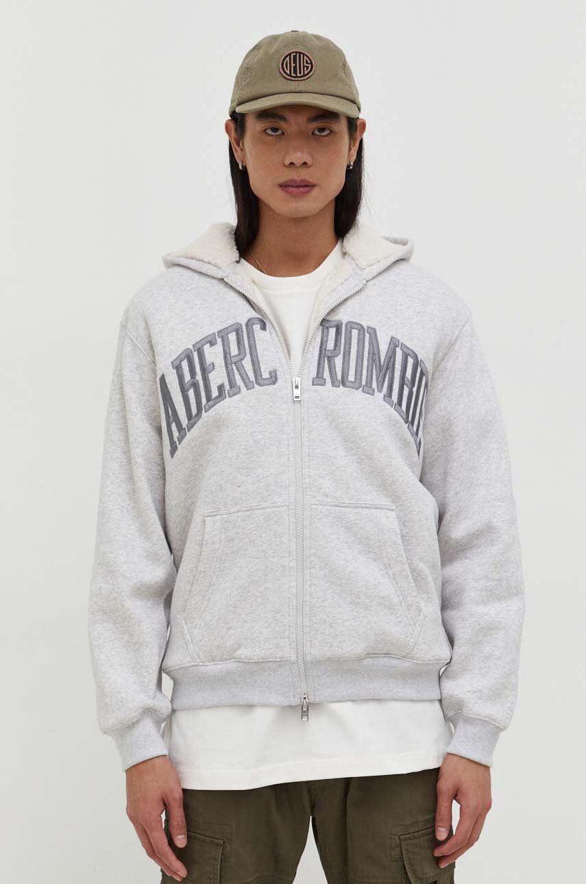 Abercrombie & Fitch bluza barbati, culoarea gri, cu glugă, melanj Abercrombie & Fitch bluza barbati, culoarea gri, cu glugă, melanj