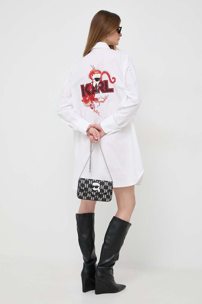 Karl Lagerfeld camasa din bumbac femei, culoarea alb, cu guler clasic, regular Karl Lagerfeld camasa din bumbac femei, culoarea alb, cu guler clasic, regular