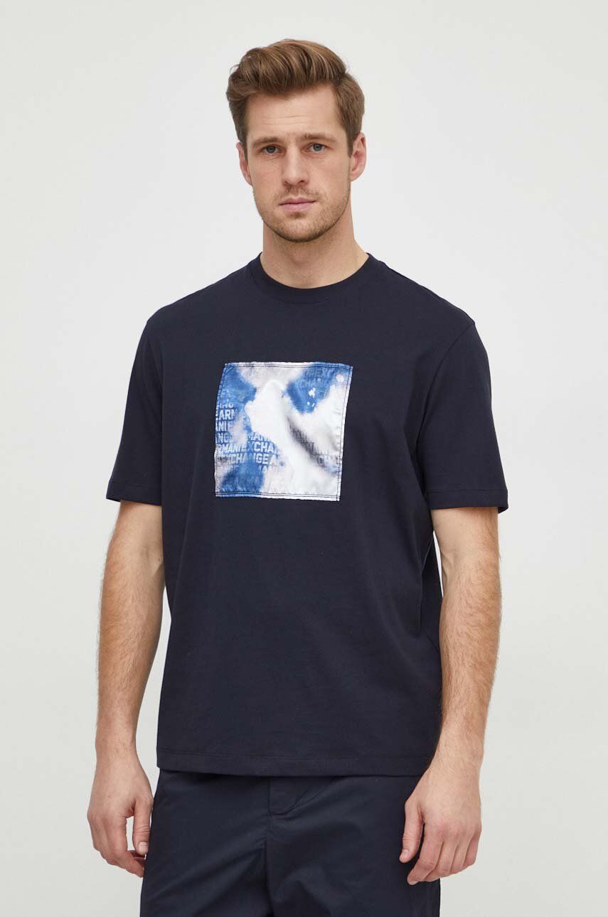 Armani Exchange tricou din bumbac barbati, culoarea albastru marin, cu imprimeu Armani Exchange tricou din bumbac barbati, culoarea albastru marin, cu imprimeu