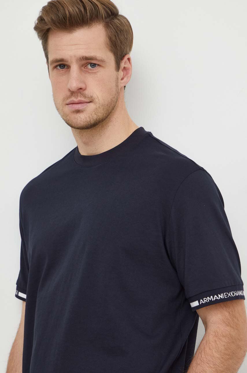 Armani Exchange tricou din bumbac barbati, culoarea albastru marin, neted Armani Exchange tricou din bumbac barbati, culoarea albastru marin, neted