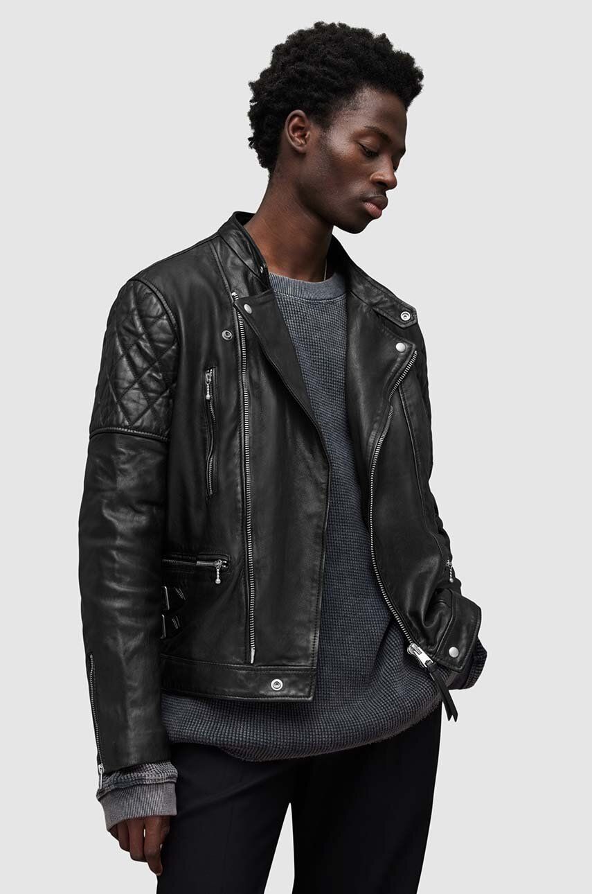 AllSaints geaca de piele Whitson barbati, culoarea negru, de tranzitie AllSaints geaca de piele Whitson barbati, culoarea negru, de tranzitie