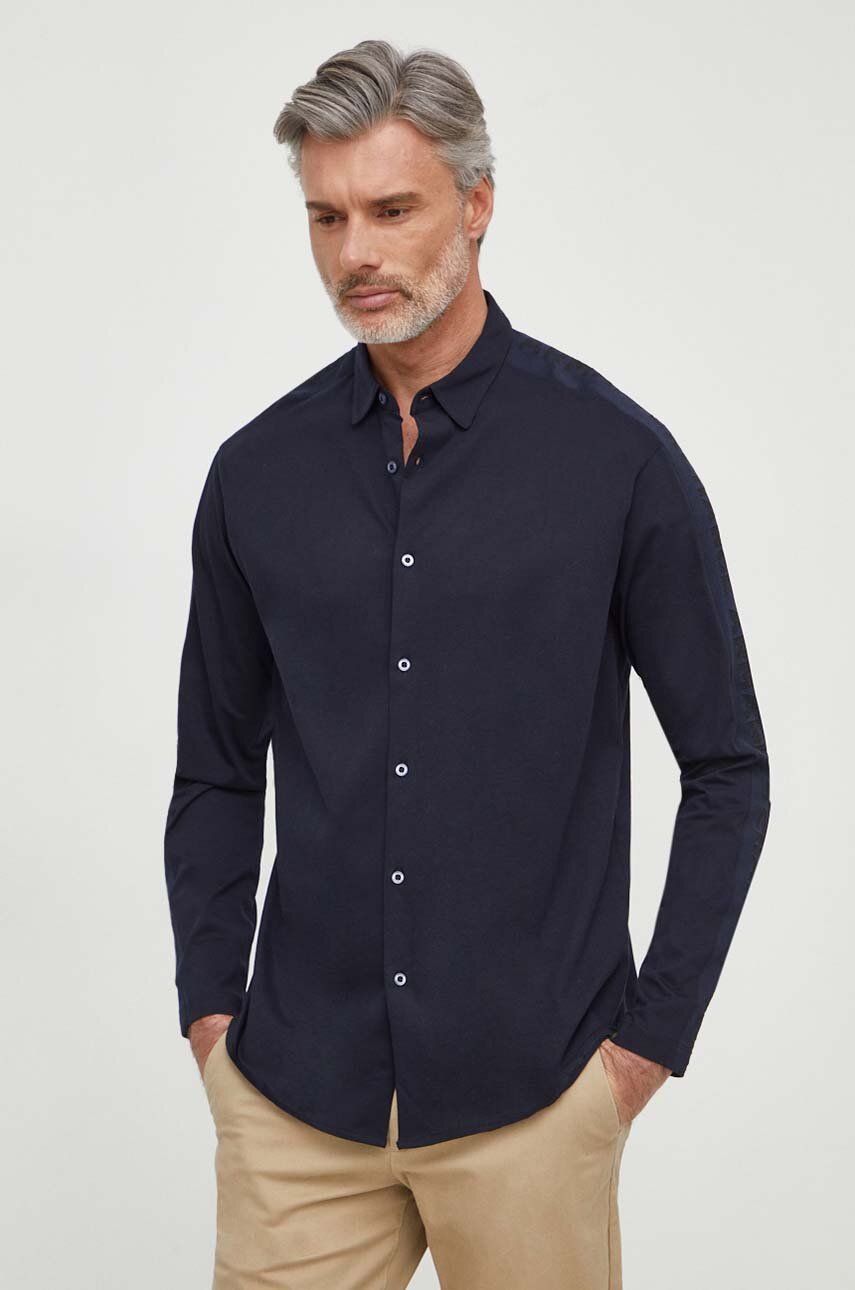 Armani Exchange camasa din bumbac barbati, culoarea albastru marin, cu guler clasic, relaxed Armani Exchange camasa din bumbac barbati, culoarea albastru marin, cu guler clasic, relaxed