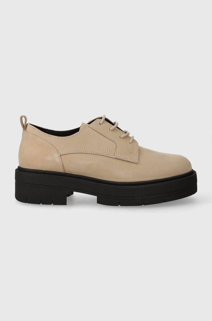 Geox pantofi de piele D SPHERICA EC7 H femei, culoarea bej, cu toc plat, D36VDH000CLC5004 Geox pantofi de piele D SPHERICA EC7 H femei, culoarea bej, cu toc plat, D36VDH000CLC5004