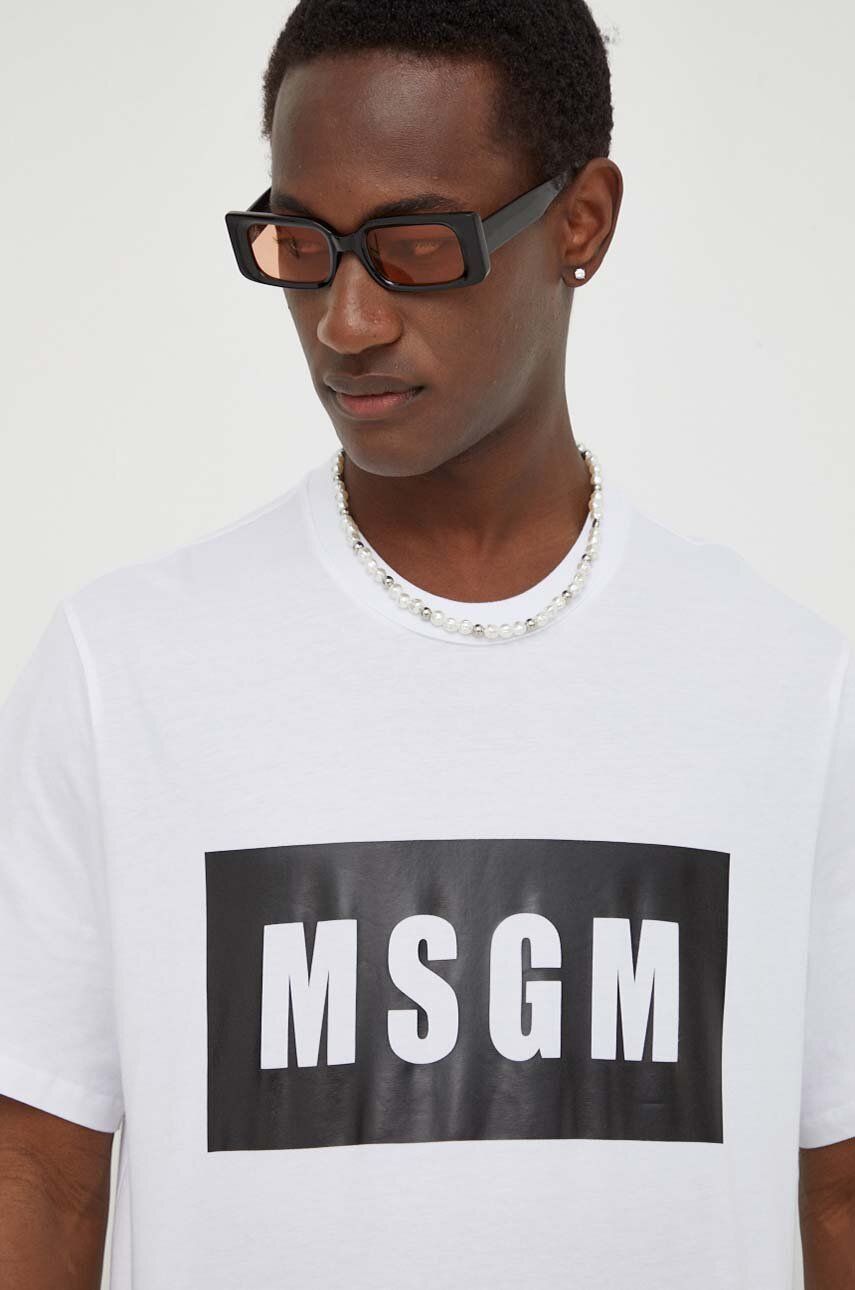MSGM tricou din bumbac bărbați, culoarea alb, cu imprimeu 2000MM520.200002 MSGM tricou din bumbac bărbați, culoarea alb, cu imprimeu 2000MM520.200002
