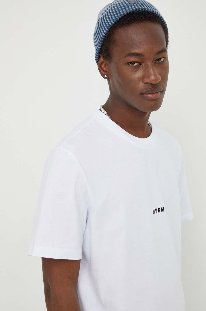MSGM tricou din bumbac bărbați, culoarea alb, uni 2000MM500.200002 MSGM tricou din bumbac bărbați, culoarea alb, uni 2000MM500.200002