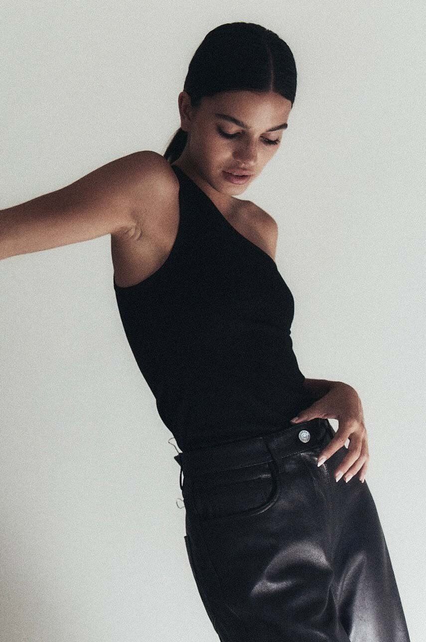 MUUV. top din bumbac Rue culoarea negru, cold shoulder MUUV. top din bumbac Rue culoarea negru, cold shoulder
