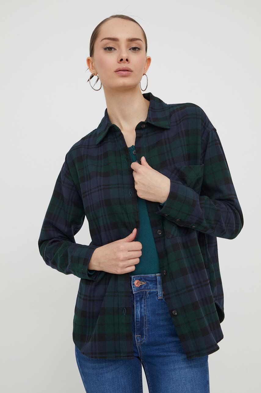 Abercrombie & Fitch camasa femei, culoarea albastru marin, cu guler clasic, relaxed Abercrombie & Fitch camasa femei, culoarea albastru marin, cu guler clasic, relaxed