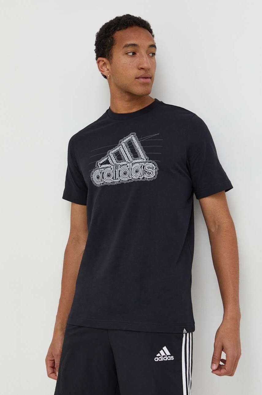 adidas tricou din bumbac bărbați, culoarea negru, cu imprimeu IN6258 adidas tricou din bumbac bărbați, culoarea negru, cu imprimeu IN6258