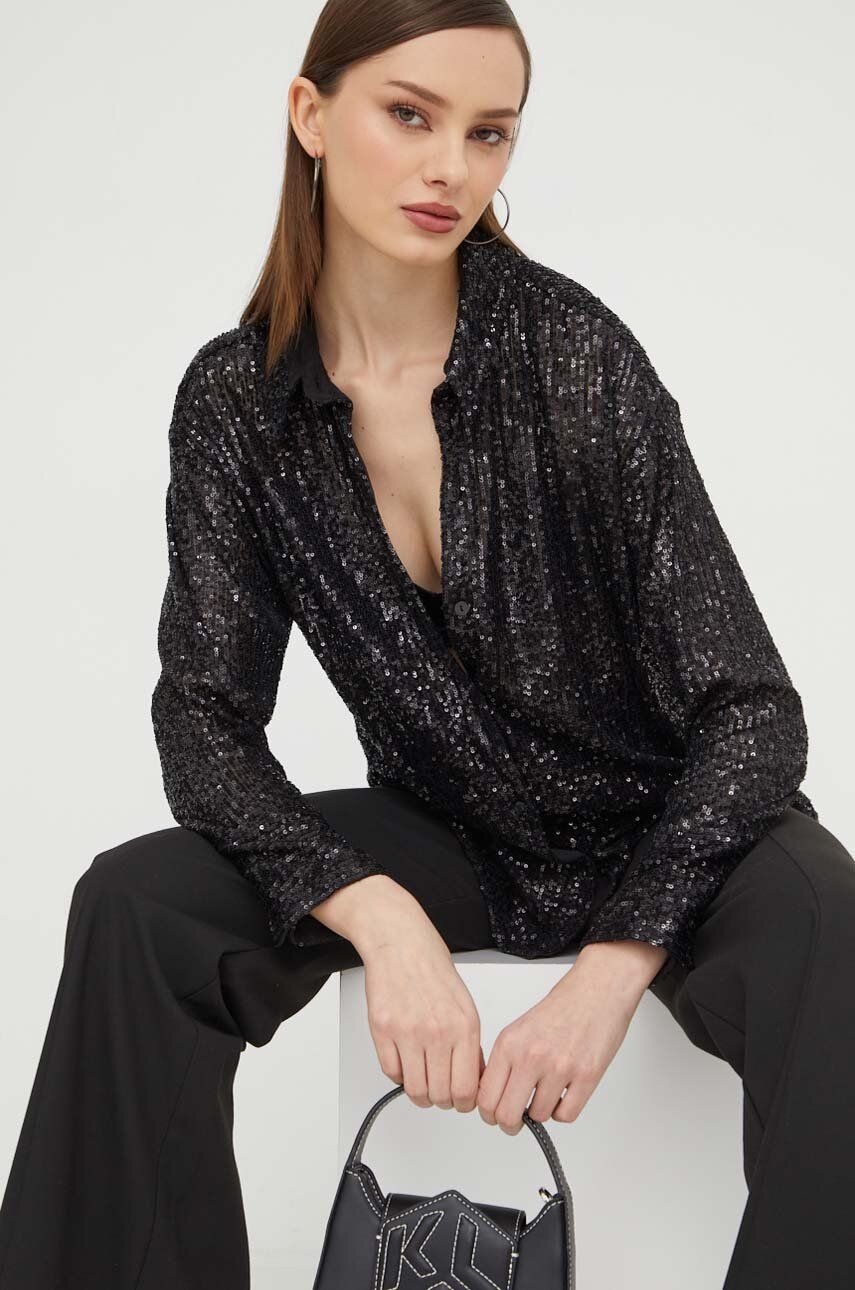 Abercrombie & Fitch camasa femei, culoarea negru, cu guler clasic, regular Abercrombie & Fitch camasa femei, culoarea negru, cu guler clasic, regular